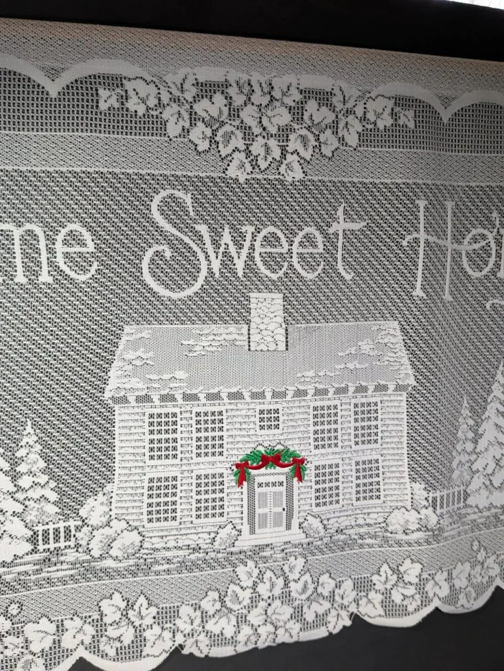 NWT Heritage Lace Home Sweet Home Wall Hanging Curtain White Wreath 29x19